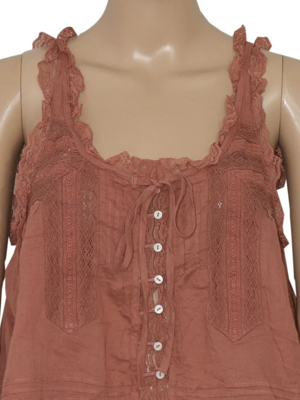 Free People Forevermore Tank Top Adjustable Tie Sheer Lace Ruffle XS